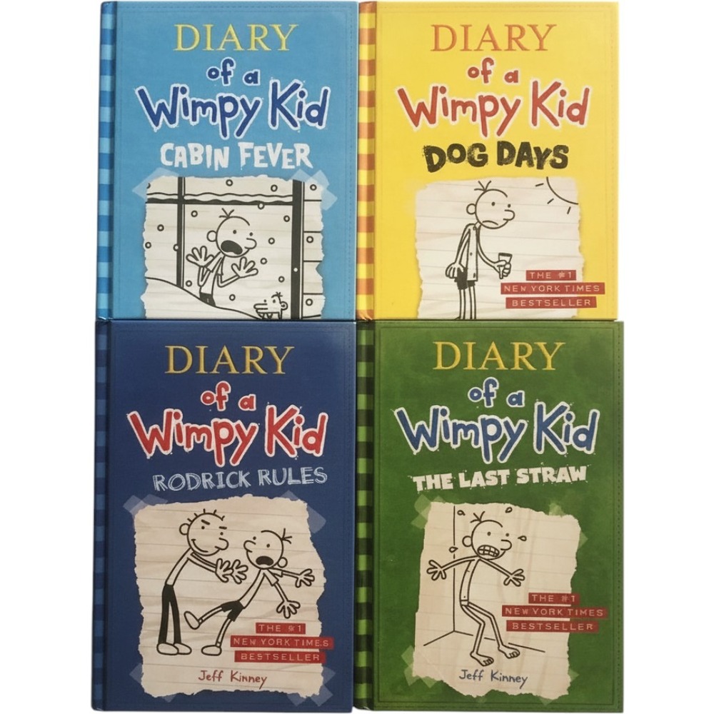Diary of a Wimpy Kid 4 Book Set Jeff Kinney Hardcover Rodrick Rules Dog Days Kid